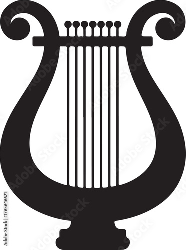 black silhouette of lyre on white background, vector