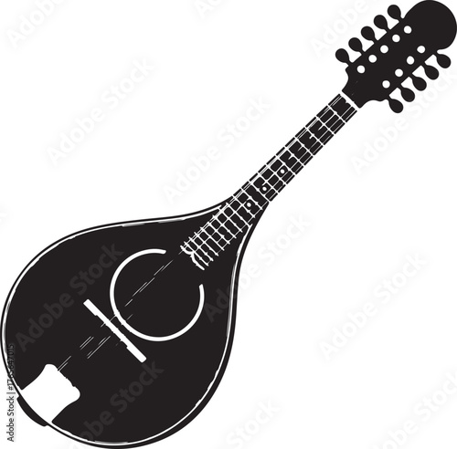 black silhouette of mandolin on white background, vector
