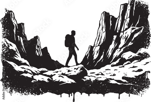 Backpacker Silhouette Amidst Jagged Peaks, Mountainous Adventure