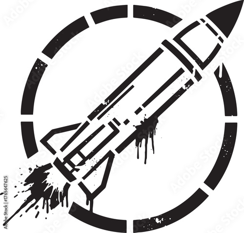 Grungy Missile Launch Icon with Circle Target Design in Black an