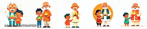 vector of an indian grandfather and grandson celebrating diwali