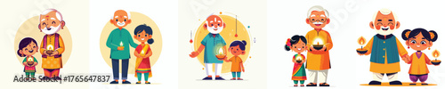 vector of an indian grandfather and grandson celebrating diwali