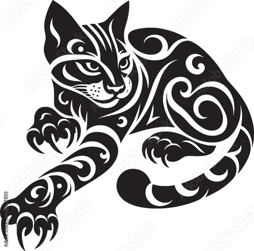 Intricate Black and White Tattoo Style Illustration of a Gracefu