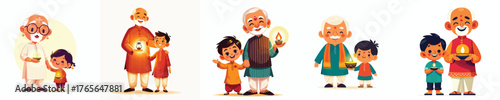 vector of an indian grandfather and grandson celebrating diwali