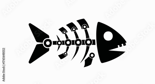 Stylized fish skeleton silhouette icon. Graphic fishbone vector illustration. Modern logo design element isolated on white background
