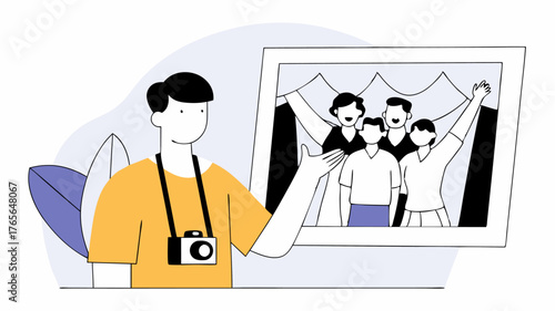 A photographer volunteer capturing joyful moments of players and families throughout the event with a camera slung around their neck and a friendly demeanor.