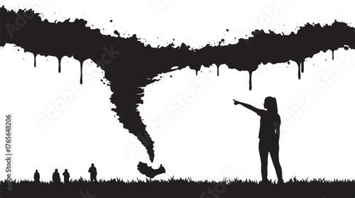 Conceptual digital art depicting environmental threat and societ