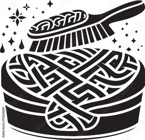 Conceptual illustration of a brush cleaning a tangled ball of ya