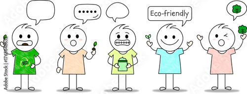 Cute Stick Figure Characters Promoting Eco-Friendly Lifestyle and Sustainability