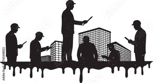 Silhouette architects group with building designs urban cityscap