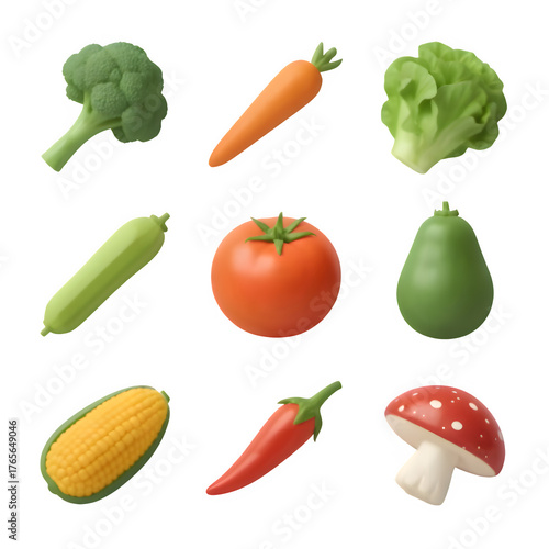 3D Vegetable Icon Set — Cute Healthy Food Collection on Transparent Background