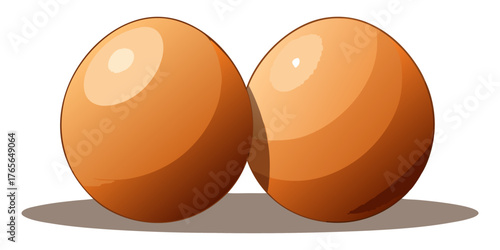 A high-resolution, realistic image of two fresh brown chicken eggs placed on a clean white surface. The eggs have smooth, slightly matte shells with subtle natural imperfections and gentle highlights 