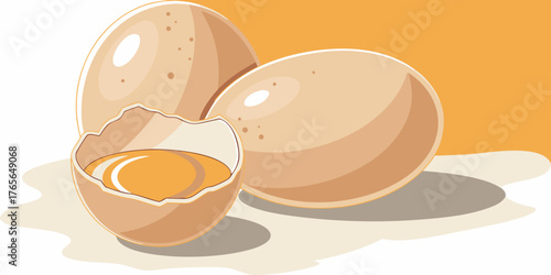 A high-resolution, realistic image of two fresh brown chicken eggs placed on a clean white surface. The eggs have smooth, slightly matte shells with subtle natural imperfections and gentle highlights 