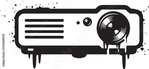 Stylized mini projector icon with drip elements, modern design,