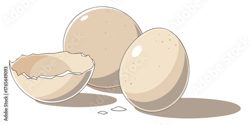 A high-resolution, realistic image of two fresh brown chicken eggs placed on a clean white surface. The eggs have smooth, slightly matte shells with subtle natural imperfections and gentle highlights 