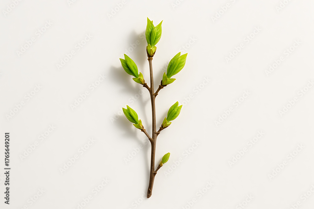 Fototapeta premium Spring's First Whisper: A Budding Branch Against a Creamy Backdrop