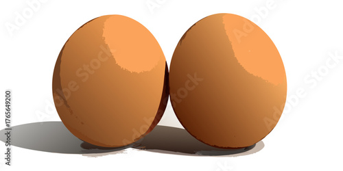A high-resolution, realistic image of two fresh brown chicken eggs placed on a clean white surface. The eggs have smooth, slightly matte shells with subtle natural imperfections and gentle highlights 