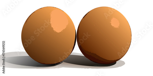 A high-resolution, realistic image of two fresh brown chicken eggs placed on a clean white surface. The eggs have smooth, slightly matte shells with subtle natural imperfections and gentle highlights 