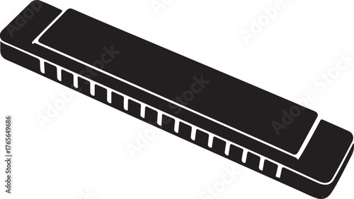 black silhouette of harmonica on white background, vector