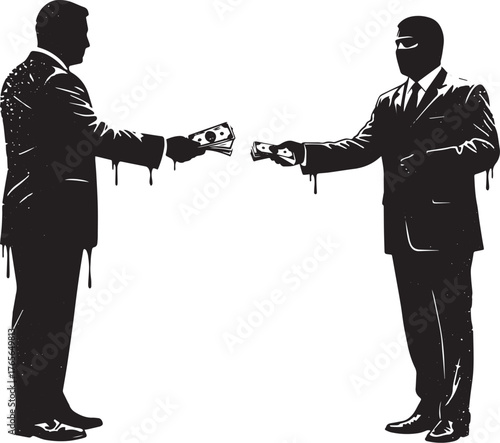 Stylized bribery illustration featuring silhouette figures excha