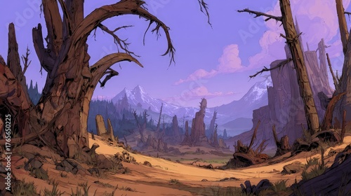 Pixelated Desert Landscape With Ruined Structures