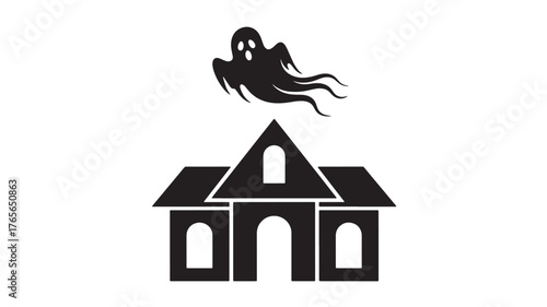 Spooky haunted house with ghost vector illustration scary silhouette for Halloween design