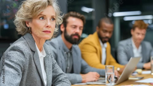 Businesswoman leading corporate meeting with team