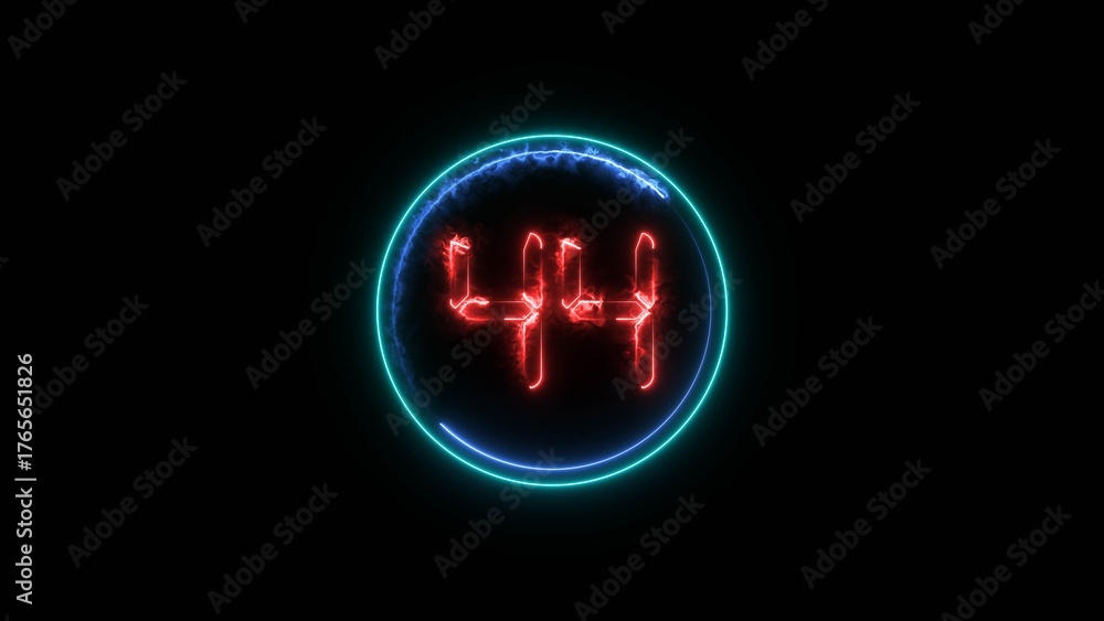 Obraz premium Number 44 neon bright red color 4k illustration. Abstract neon bright circle frame on black background.