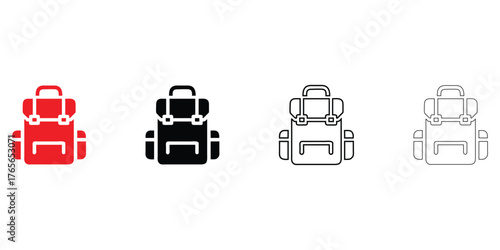 school bag vector icon set,  backpack icon symbol, schoolbag vector, silhouette and line art