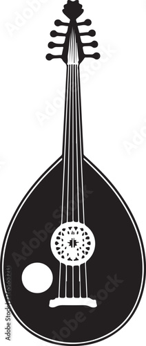 black silhouette of oud on white background, vector
