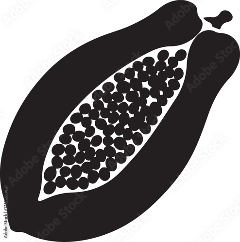 black silhouette of papaya on white background, vector