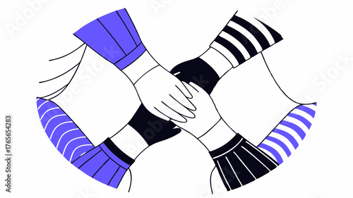 A series of hands in various vibrant patterns p within a circular formation representing inclusivity and collective support in a unified design.