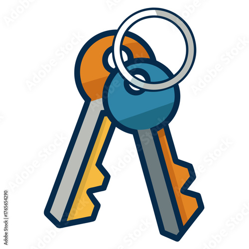Two colorful keys on a silver keyring