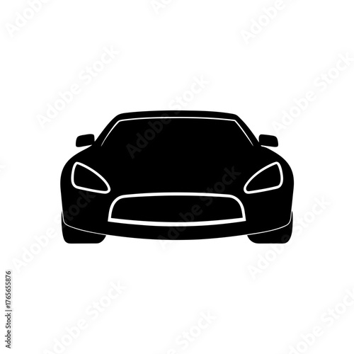 Front view of black car on transparent background silhouette