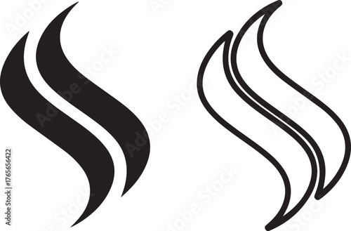 Vector art of two stylized s shapes, one solid black and one outlined, representing a symbol or abstract design, isolated on a icon on