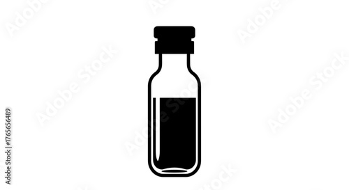 Black and White Bottle Illustration with Liquid.
