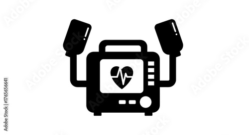 Black defibrillator icon for medical emergencies and cardiac care.