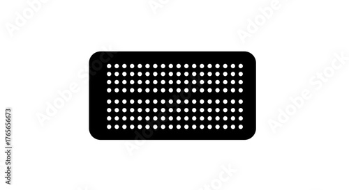 Black perforated rectangle with white dots.
