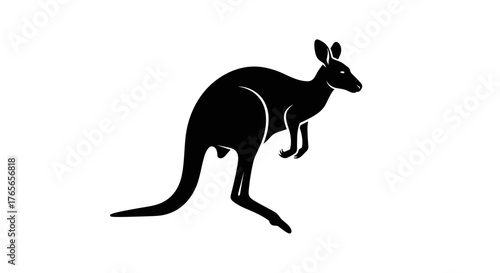 Black Silhouette of a Kangaroo on a White Background.