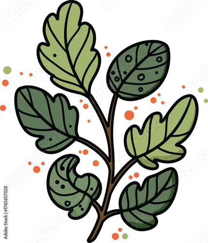 Vector art of stylized green leaf branch illustration, perfect for adding a touch of nature to your design projects on a transparent background