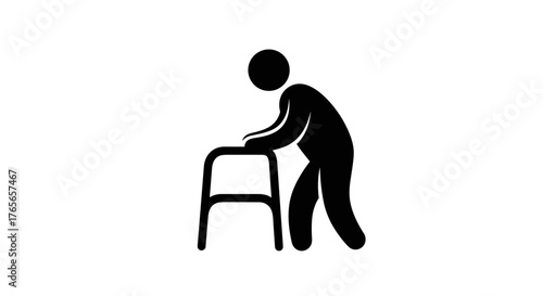 Elderly Person Using Walker Silhouette Illustration.
