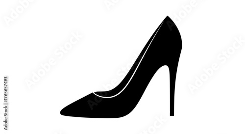 Elegant black high heel shoe silhouette isolated on white.