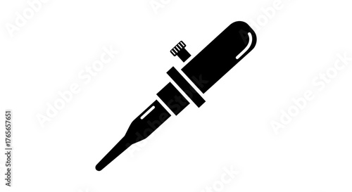 Isolated black and white icon of a lab pipette.