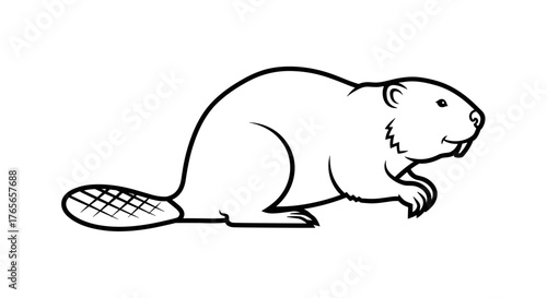 Line Art Illustration of a Beaver Animal.