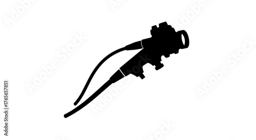 Medical endoscope silhouette on white background for medical use.