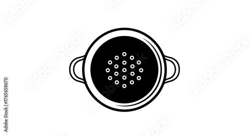 Simple black and white colander vector illustration isolated on white.