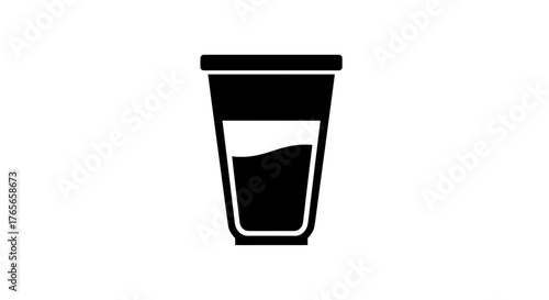 Simple black and white icon of a disposable cup filled with liquid.