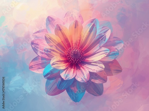 Vibrant abstract flower blooms with artistic brushstrokes and soft pastel color palette, evoking beauty and creativity.