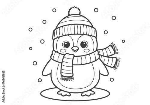 Cute Penguin Winter Coloring Page for Kids, Fun Animal Outline Activity Book, Easy Printable Art for Creative Children's Holiday Fun, Perfect Relaxation and Learning