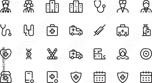 Medical healthcare icons doctor nurse hospital ambulance syringe D N A vector